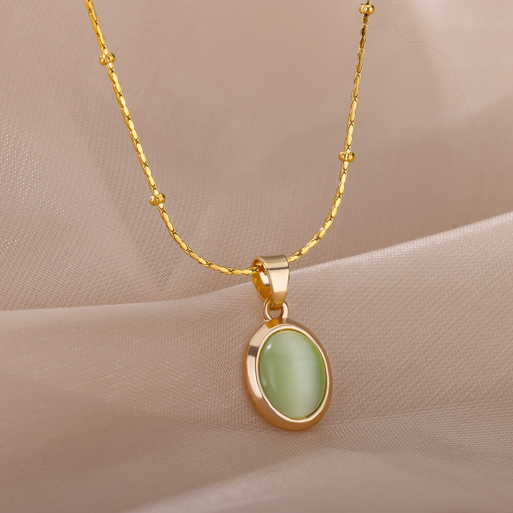 Birth Flower Necklace - 여성을위한 패션 스톤 오팔 타원형 목걸이