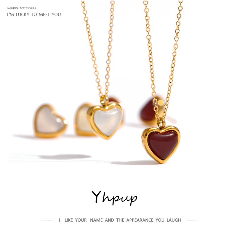 Birth Flower Necklace - Yhpup 스테인레스 스틸 하트 펜던트 목걸이,