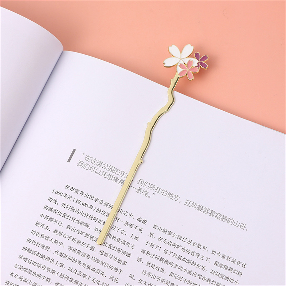 Dried Flower Bookmark - 금속 사쿠라 책갈피, 창의적인 꽃 책,