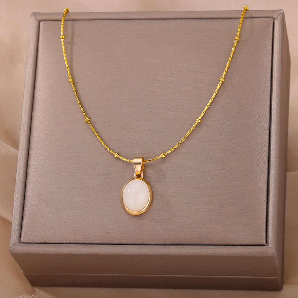 여성을위한 패션 스톤 오팔 타원형 목걸이 스테인레스 스 - Birth Flower Necklace 리뷰 및 가격