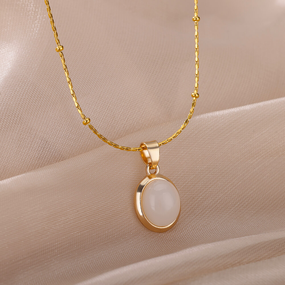 여성을위한 패션 스톤 오팔 타원형 목걸이 스테인레스 스 - Birth Flower Necklace 리뷰 및 가격