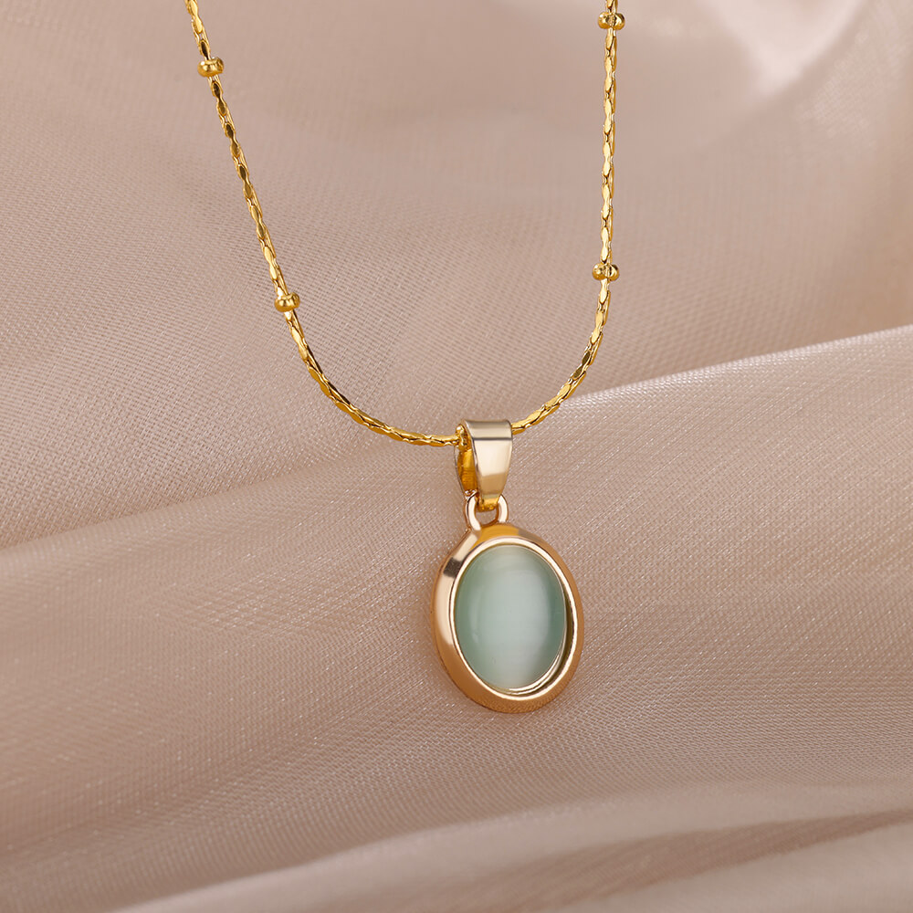 여성을위한 패션 스톤 오팔 타원형 목걸이 스테인레스 스 - Birth Flower Necklace 리뷰 및 가격
