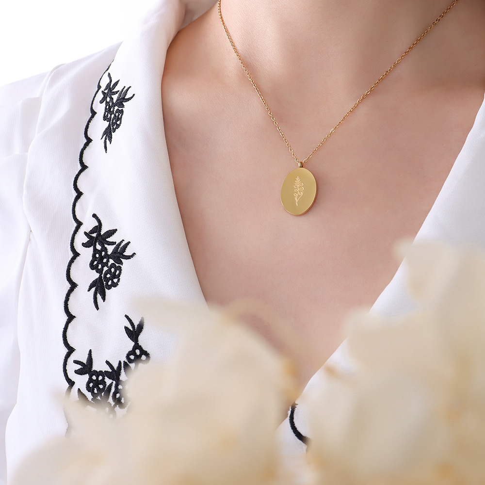 Ins 새로운 스테인레스 스틸 양면 새겨진 개성 12  - Birth Flower Necklace 리뷰 및 가격